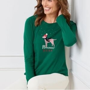 Talbots Holiday/Christmas Peppermint Bark Long-Sleeve Tee Large